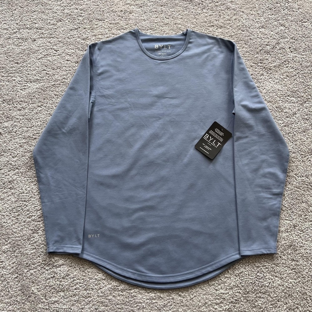 BYLT Drop-Cut Long Sleeve Shirt Mens Small Blue BYLT Blend Premium Basics